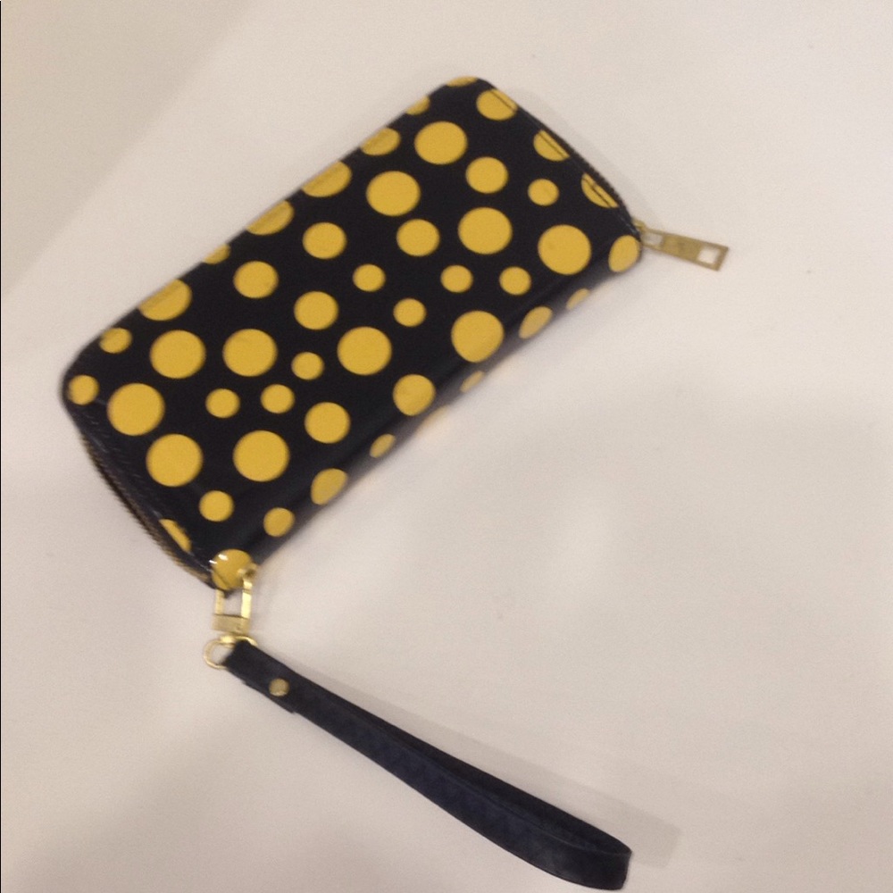 TaxiCab Yellow Polka Dots on Black Patent Wristlet